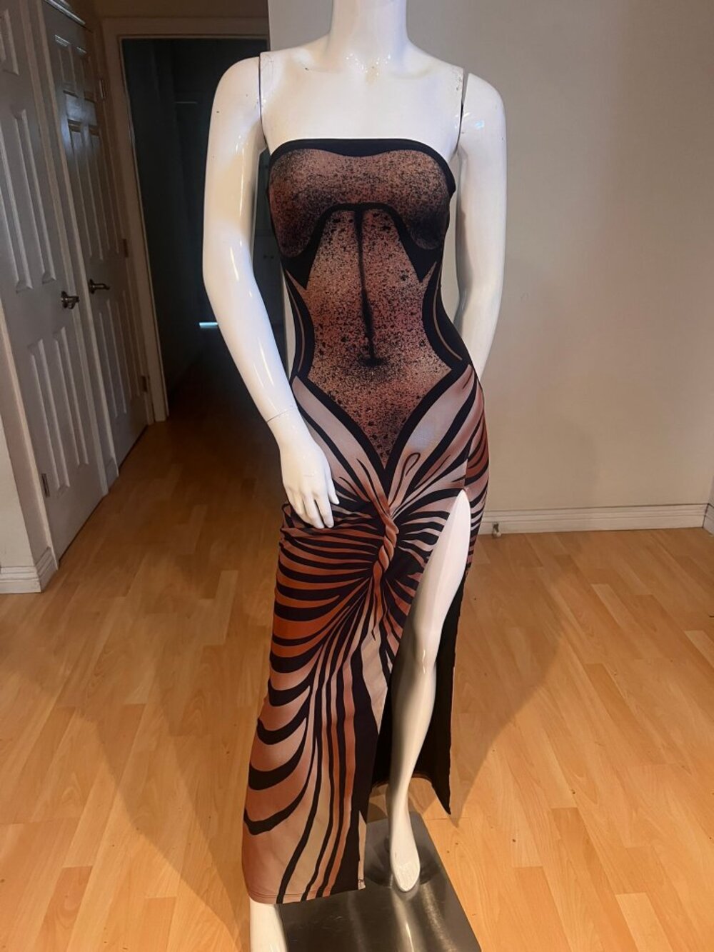 THE KRIPT NAYARA ILLUSION LONG STRAPLESS DRESS SIZE XS XSMALL